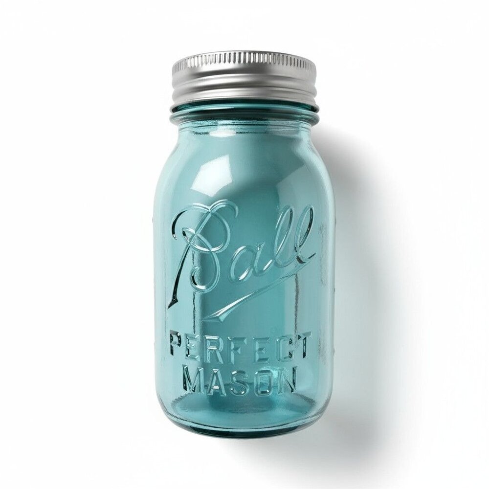 Vintage Ball Perfect Mason Jar Aqua Blue Glass With Zinc Lid
